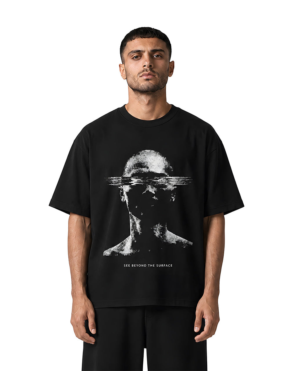 Mirror Oversized Tee — Black & Burgundy