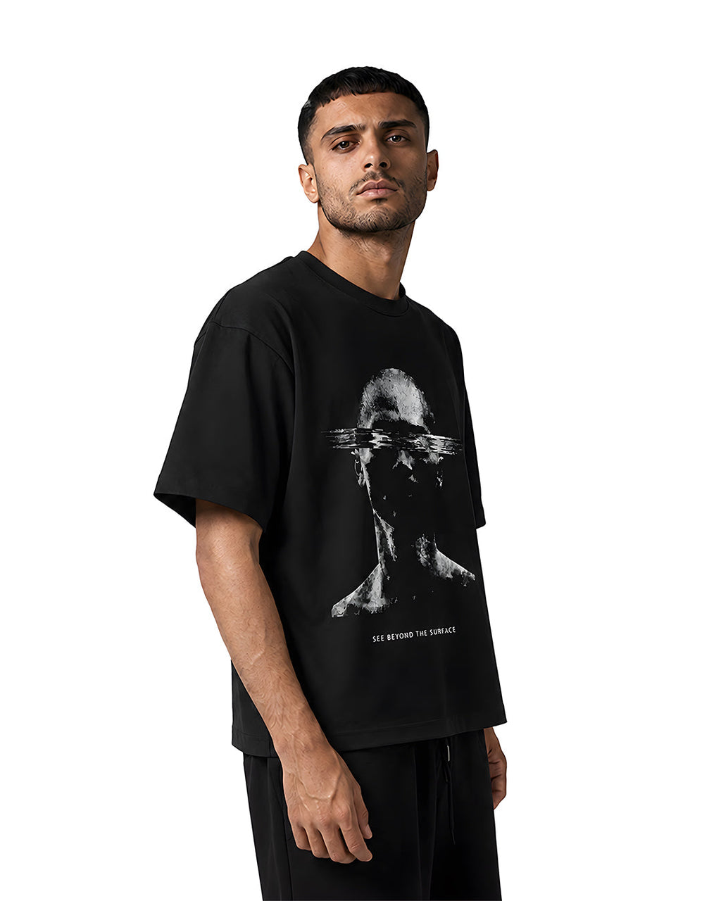 Mirror Oversized Tee — Black & Burgundy
