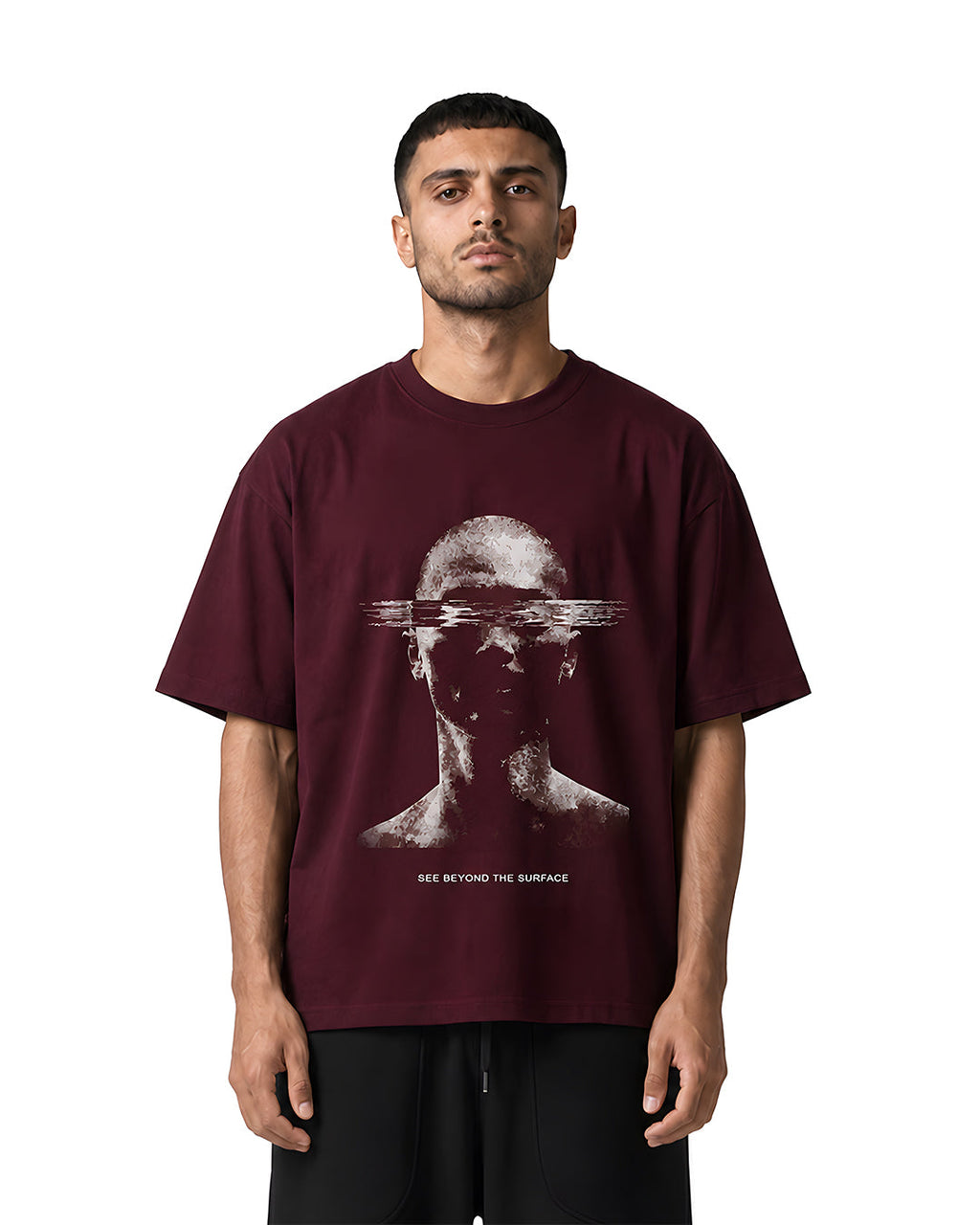 Mirror Oversized Tee — Black & Burgundy