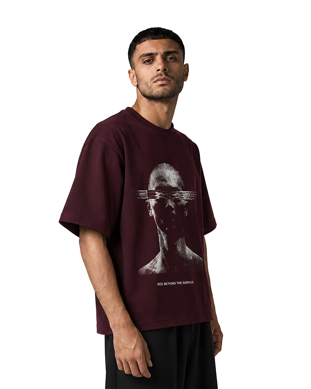 Mirror Oversized Tee — Black & Burgundy