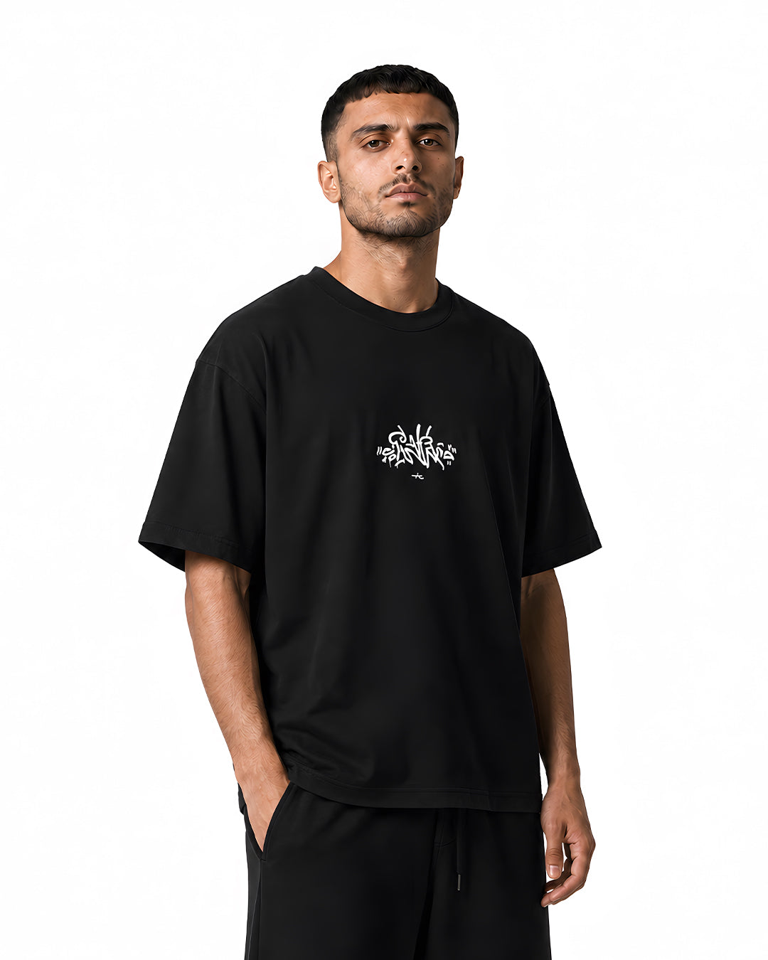 Weave Oversized Tee — Black
